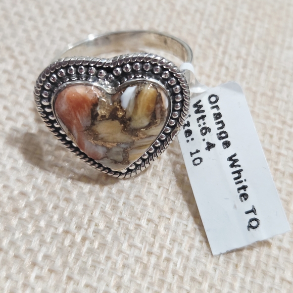 Heart-Shaped Silver and Multicolor Turquoise Stone Ring - Picture 5 of 5